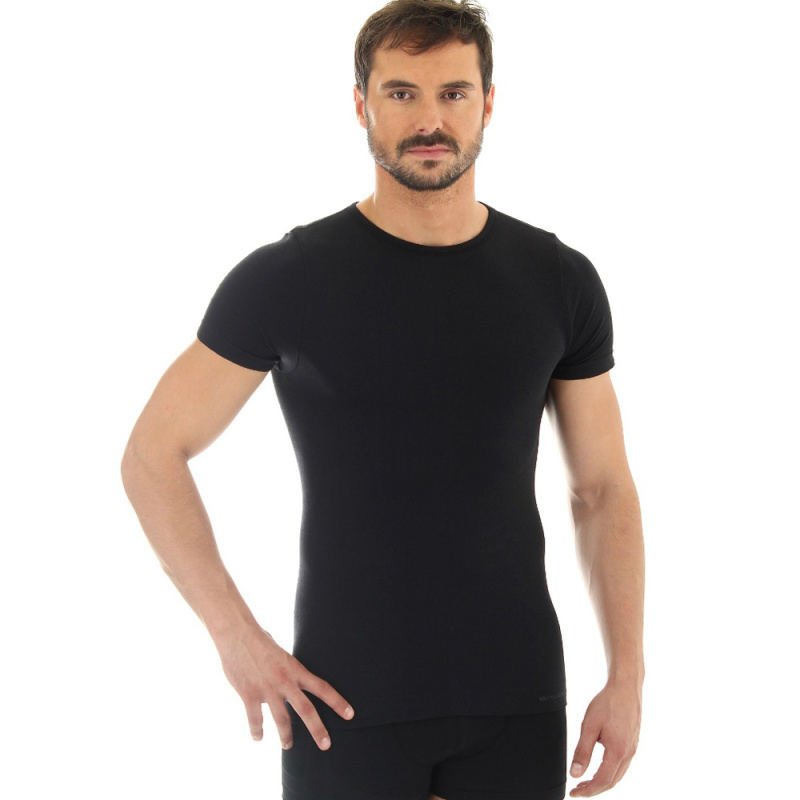 Pánské tričko Brubeck Wool Comfort s krátkým rukávem černá M