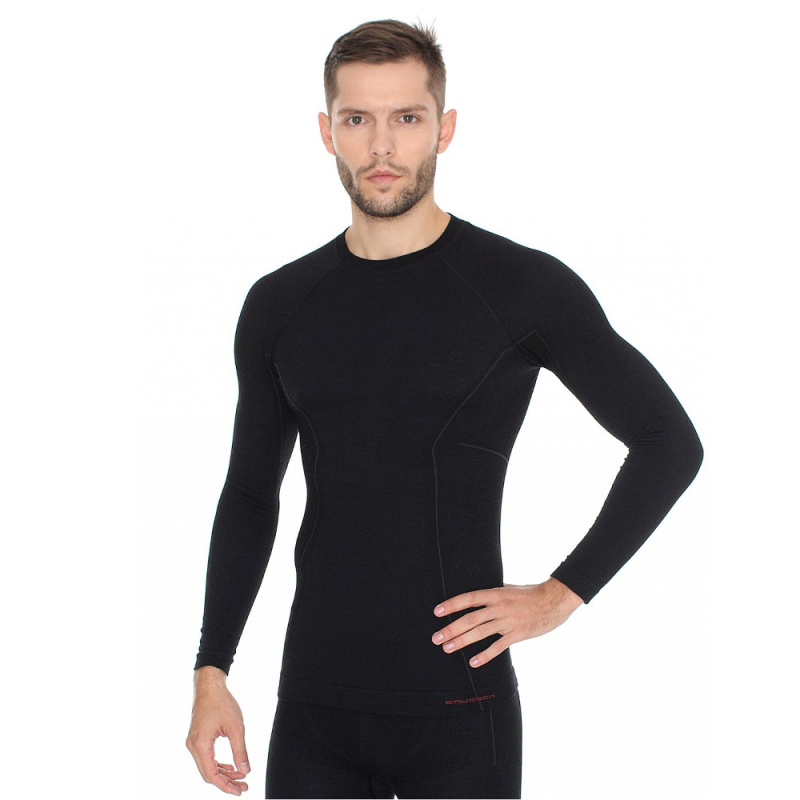 Pánské tričko Brubeck Active Wool s dlouhým rukávem Black XL