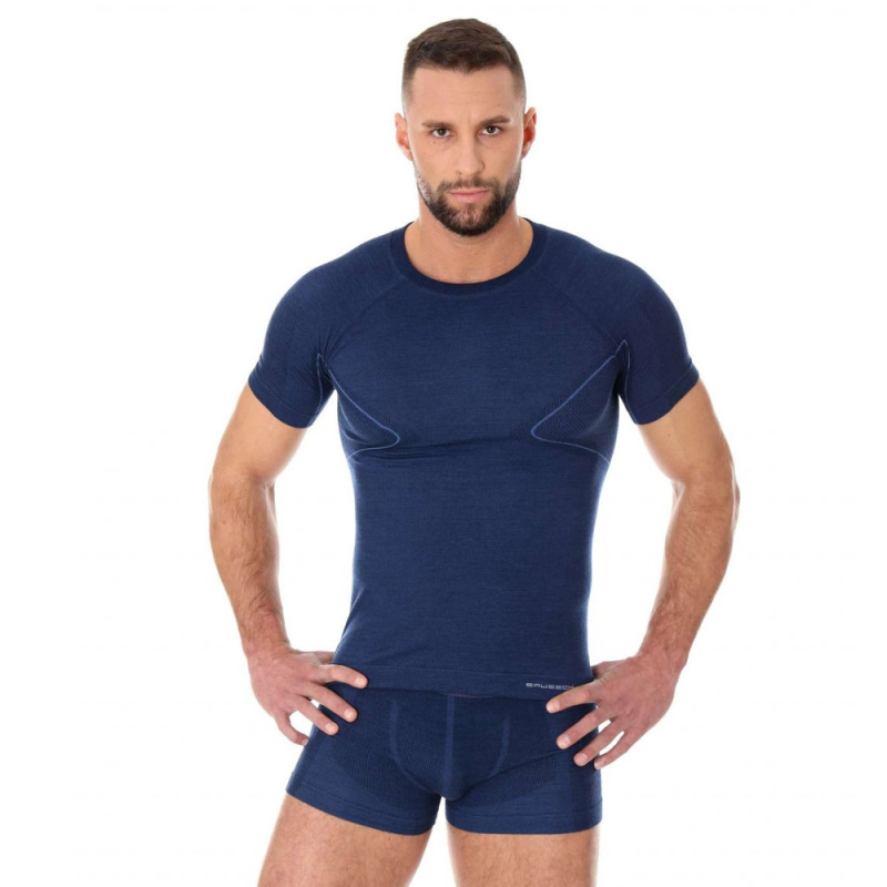 Pánské tričko Brubeck Active Wool s krátkým rukávem Navy Blue XL