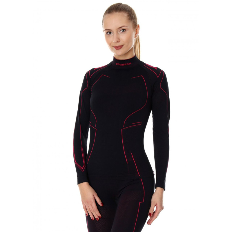 Dámské termo tričko na motorku Brubeck Cooler LS14350 Black/Amaranth XL