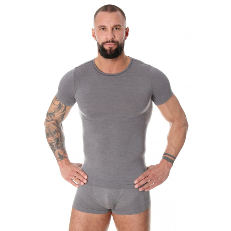 Pánské tričko Brubeck Wool Comfort s krátkým rukávem Dark Grey XXL
