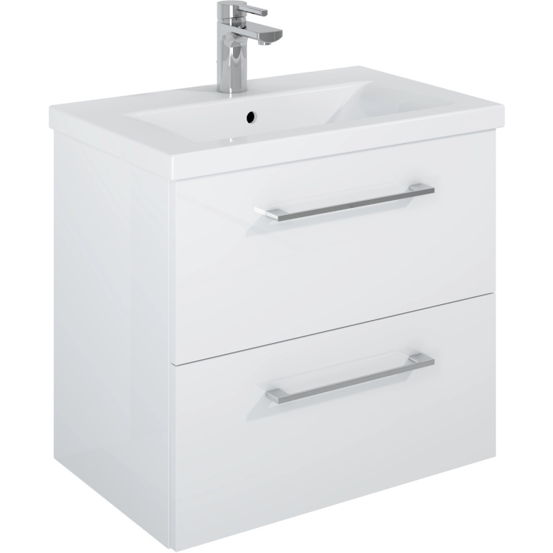 Maximus Skříňka pod umyvadlo Cheese, 2 zásuvky, bílá + stříbrné úchytky, 60 cm