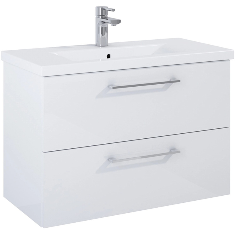 Maximus Skříňka pod umyvadlo Cheese, 2 zásuvky, bílá + stříbrné úchytky, 80 cm