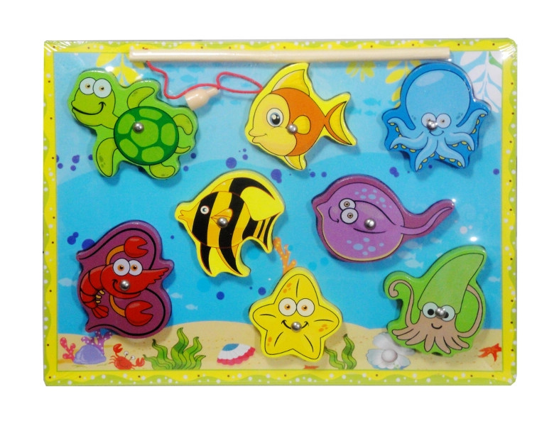 Dřevěné puzzle s magnetickým prutem – mořská zvířátka