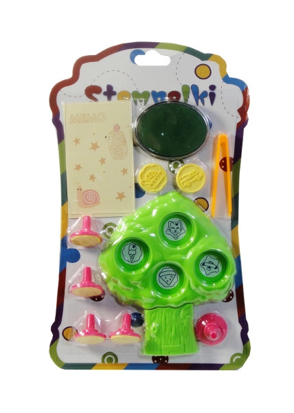 Barevná sada razítek pro děti s podložkou a pinzetou