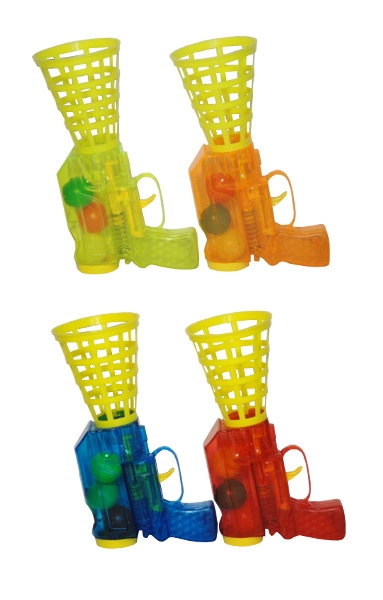 Střelecká hra s míčky – pistole s košíkem pro chytání