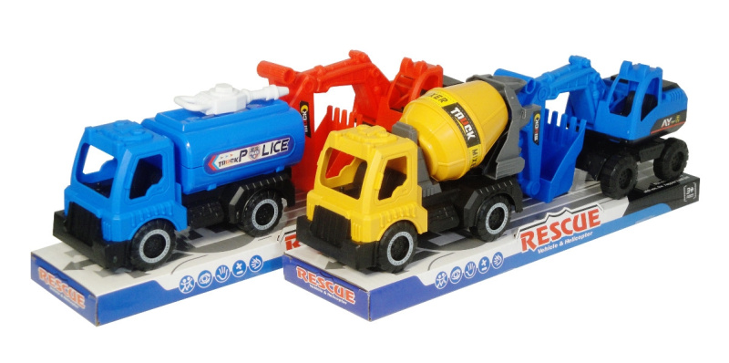 Stavební a záchranářské stroje – sada 2 vozidel s setrvačníkem