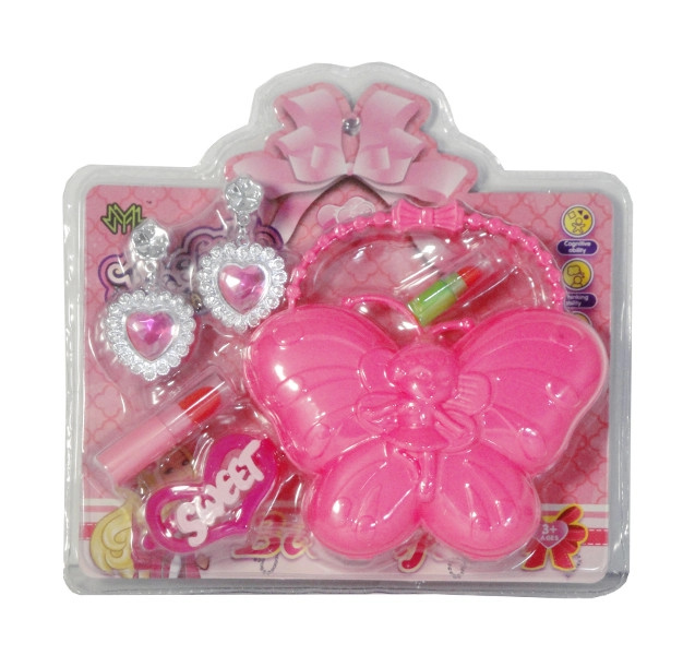 Dívčí kabelka s doplňky – kabelka motýl, náušnice, sponka a imitace rtěnek