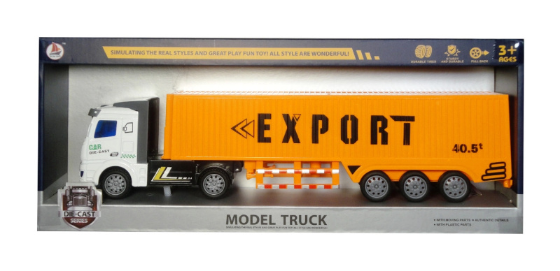 Nákladní auto tahač s kontejnerem – kovové díly, pull-back