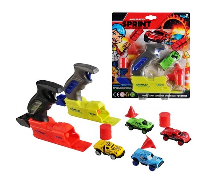 Auto s vystřelovačem a překážkami pro děti