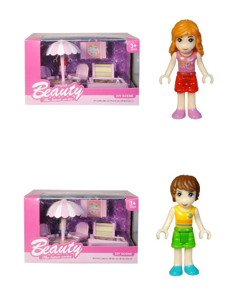 Sada nábytku a doplňků pro panenku s grilem a stolem s parasolou