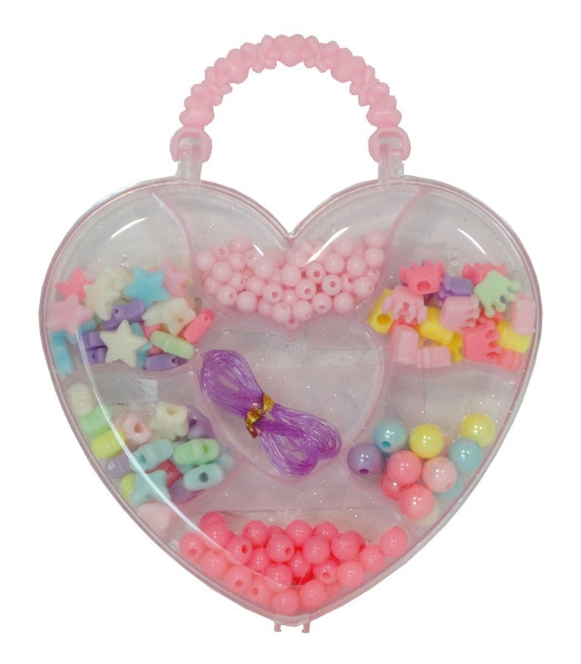 Barevné korálky v srdíčkovém boxu pro výrobu náramků