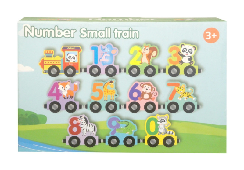 Dřevěný vláček s čísly a zvířátky