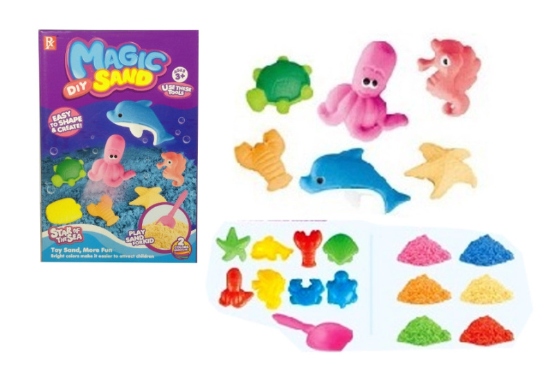 Kinetický písek 3D s formičkami, 2 barvy v sadě