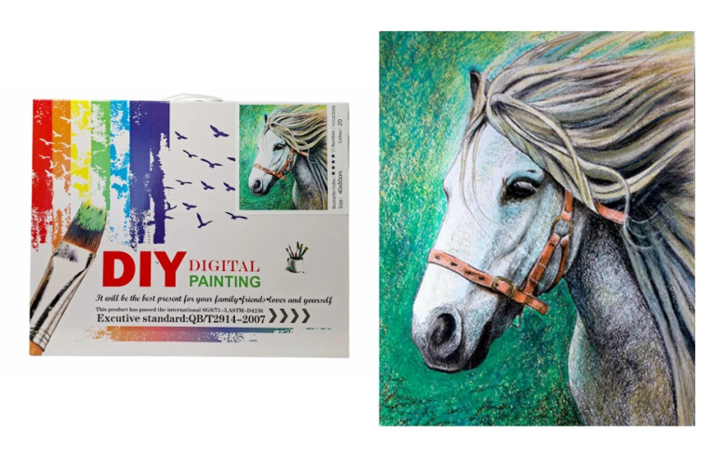 Malování podle čísel – kůň, plátno s rámečkem a sada barev