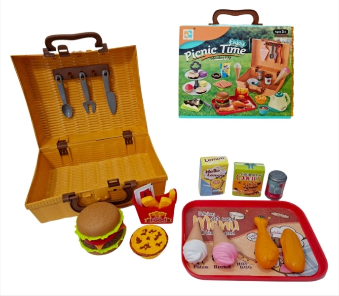 Dětský piknikový košík s potravinami – kuchyňský set pro hraní rolí