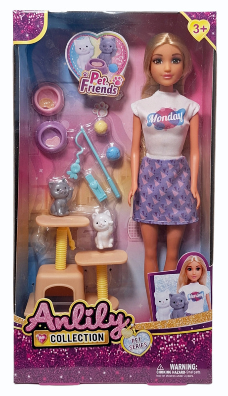 Lalka s koťátky a doplňky k péči