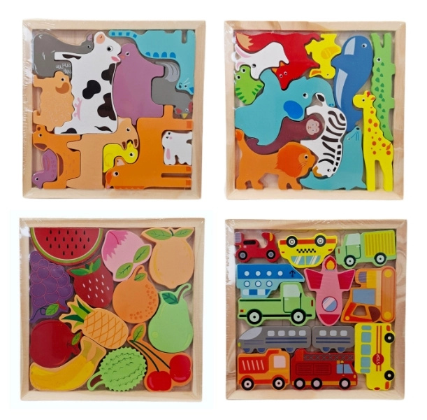 Dřevěné vkládací puzzle s barevnými motivy - 1 kus