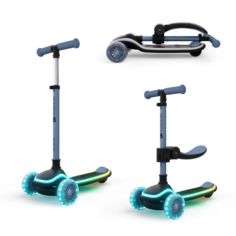 Kinderkraft raket up blue dětská koloběžka a odrážedlo 2v1 s led světly
