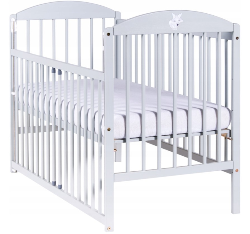 Dětská postýlka - Liška, spouštěcí bok, 120x60 cm, sv. šedá