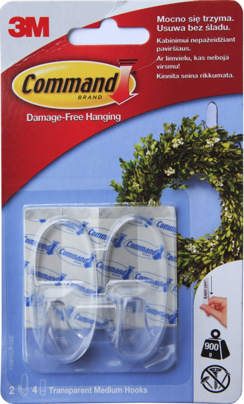 3M Samolepicí háček Command Medium - transparentní, 2 ks