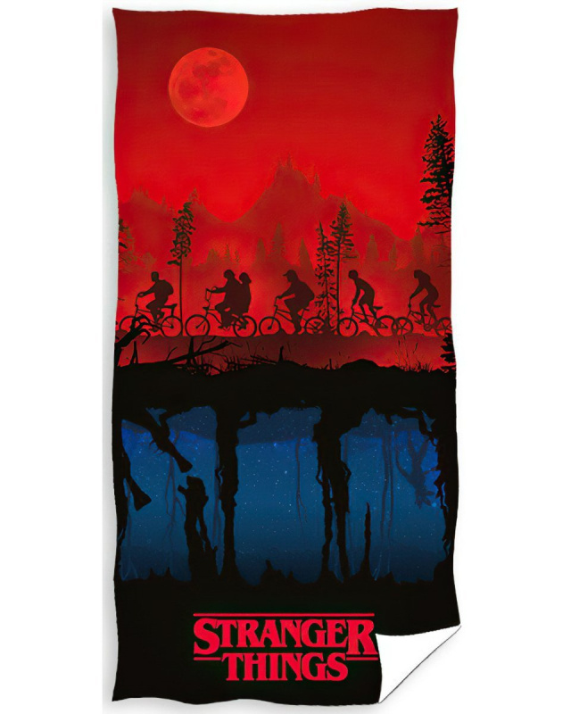 Carbotex Dětská plážová osuška STRANGER THINGS, červeno-modrá, froté, 70x140cm