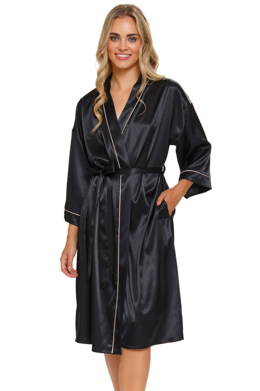 Dámský saténový župan Doctor Nap SWW.5227 Barva: Černá, Velikost: XL