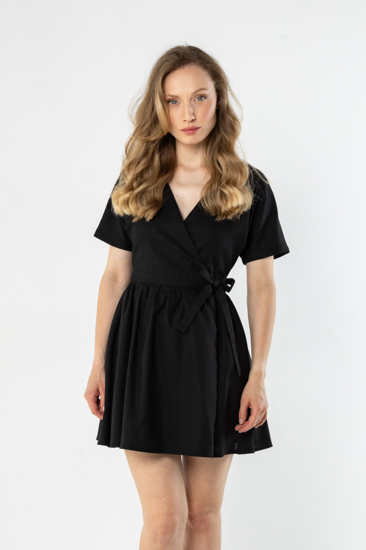 Dámské lněné zavinovací mini šaty