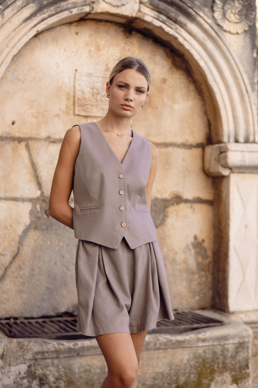 Dámské lněné kraťasy s vázáním