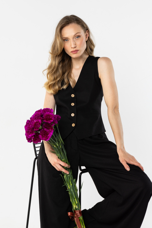 Dámská lněná vesta na knoflíky