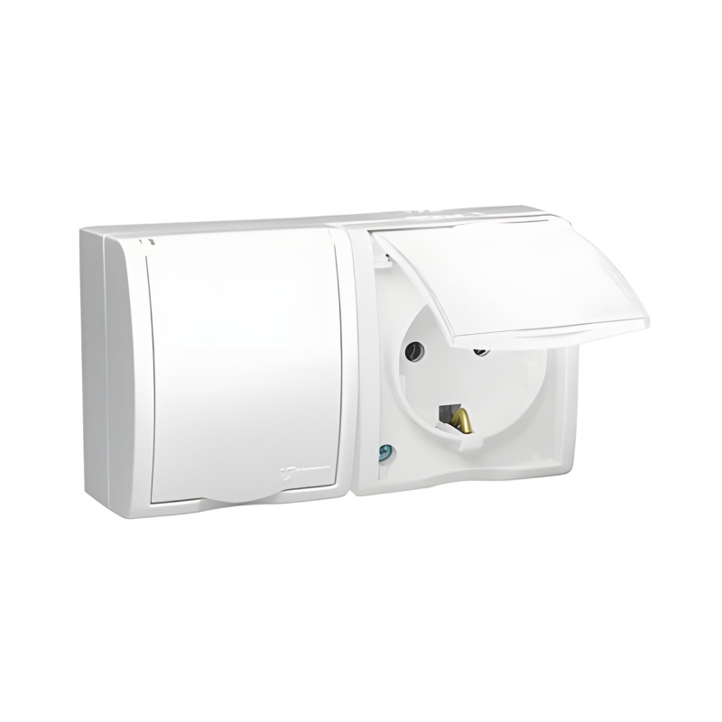 Zásuvka Schuko SIMON AQUARIUS AQGSZ1-2Z/11, 2 nás., IP54, cl., 16A/250V~, šr. sv., bílá