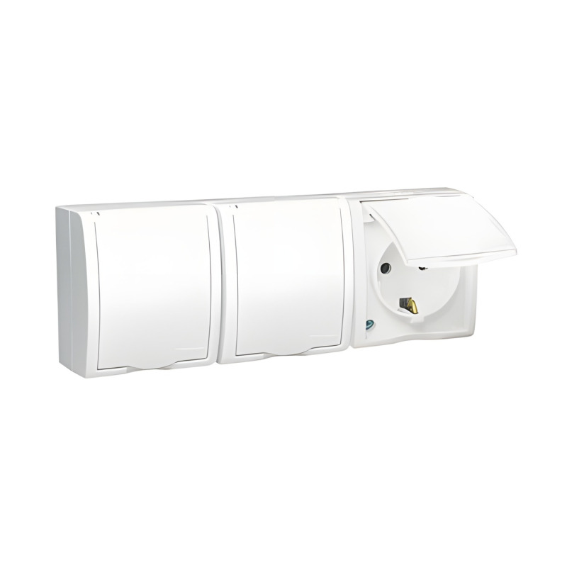 Zásuvka Schuko SIMON AQUARIUS AQGSZ1-3/11, 3 nás., IP54, 16A/250V~, šr. sv., bílá