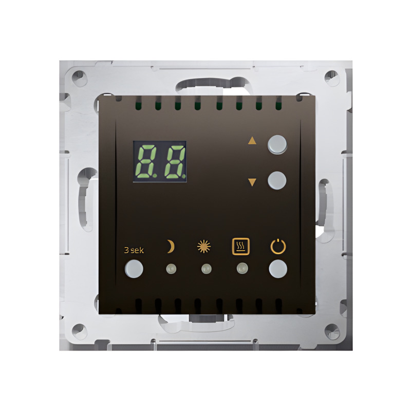 Termostat digitální SIMON 54 DTRNW.01/46, programovatelný s vestavěným senzorem teploty, hnědá metal