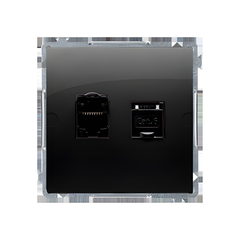 Zásuvka datová SIMON BASIC BM62.01/49, 2 násobná RJ45 kat. 6, s protiprachovými clonkami, černá ma