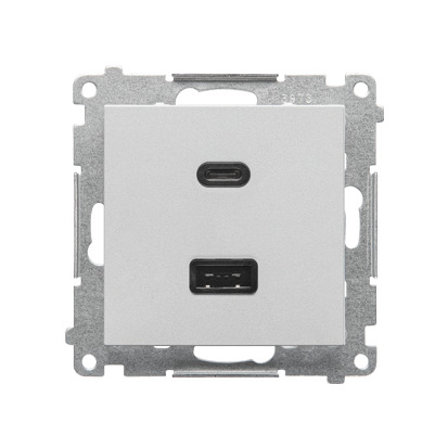 Nabíječka USB SIMON 55 TEC2CAQ.01/143, 2 násobná, 1x USB typ C+1x USB typ A, 30 W, hliníková matná