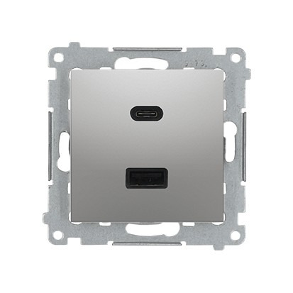 Nabíječka USB SIMON 54 DEC2CAQ.01/43, 2násobná, 1x USB typ C+1x USB typ A, max. 30 W, stříbrná metal