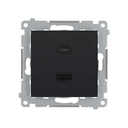 Nabíječka USB SIMON 54 DEC2CAQ.01/49, 2násobná, 1xUSB typ C+1xUSB typ A, max.30W, černá mat metalíza