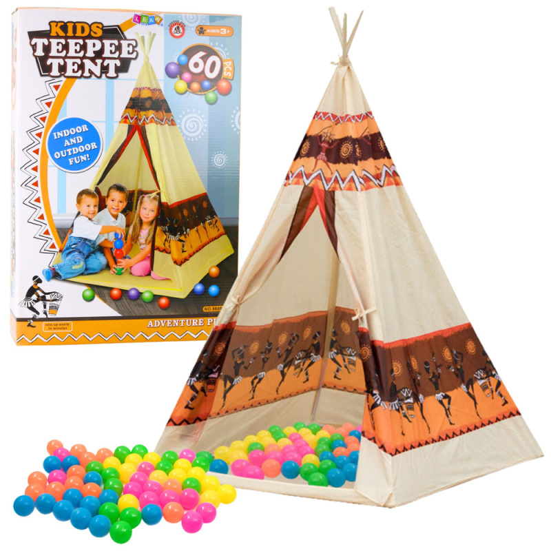 Lean Toys Stan Teepee Indian Tipi Playhouse + 60 míčů