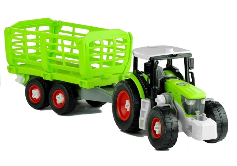 LEANToys Import Montážní traktor s otevřeným přívěsem 43 cm