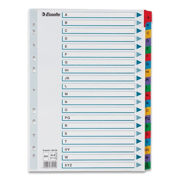 Rozlišovač Esselte Mylar A - Z, 20 listů ESSELTE