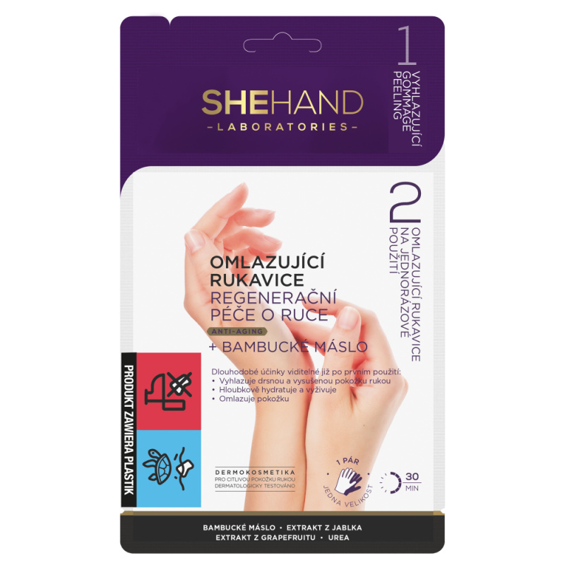 SHEHand Regenerační rukavice–omlazující péče o ruce ANTI-AGING  bambucké máslo, 1 pár