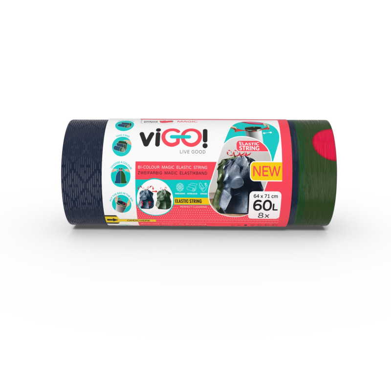 viGO! Magic Bi-colour - zatahovací pytle na odpadky - 60 l, 8 ks, 23 mikronů