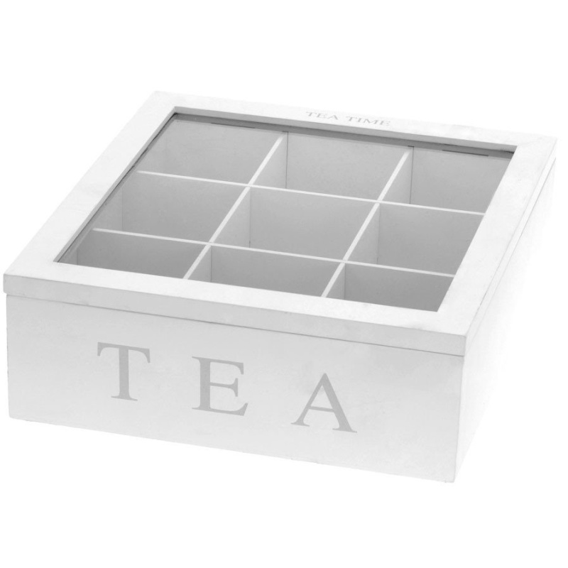 Home Styling Collection Dřevěná krabička na čaj TEA, 9 přihrádek - bílá C37800120 bílá