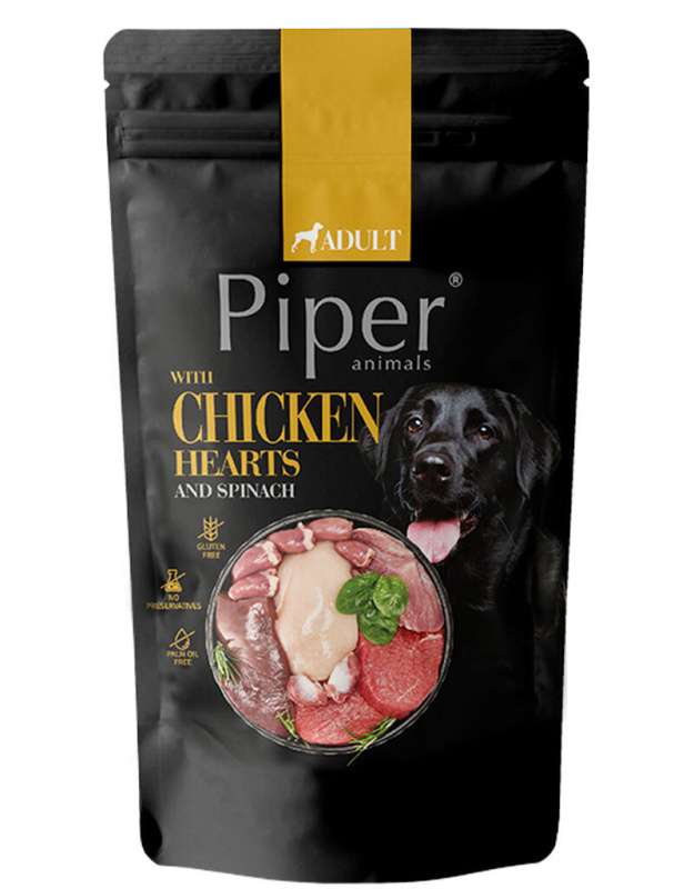 NEW PIPER s kuřecími srdíčky a špenátem, kapsička pro psy  150g
