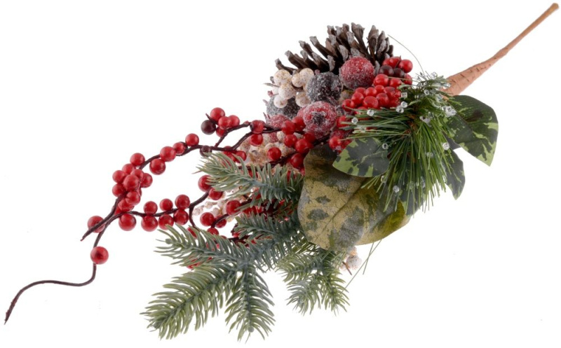 Přízdoba Větvička 45cm smrková s šiškou a bobulemi