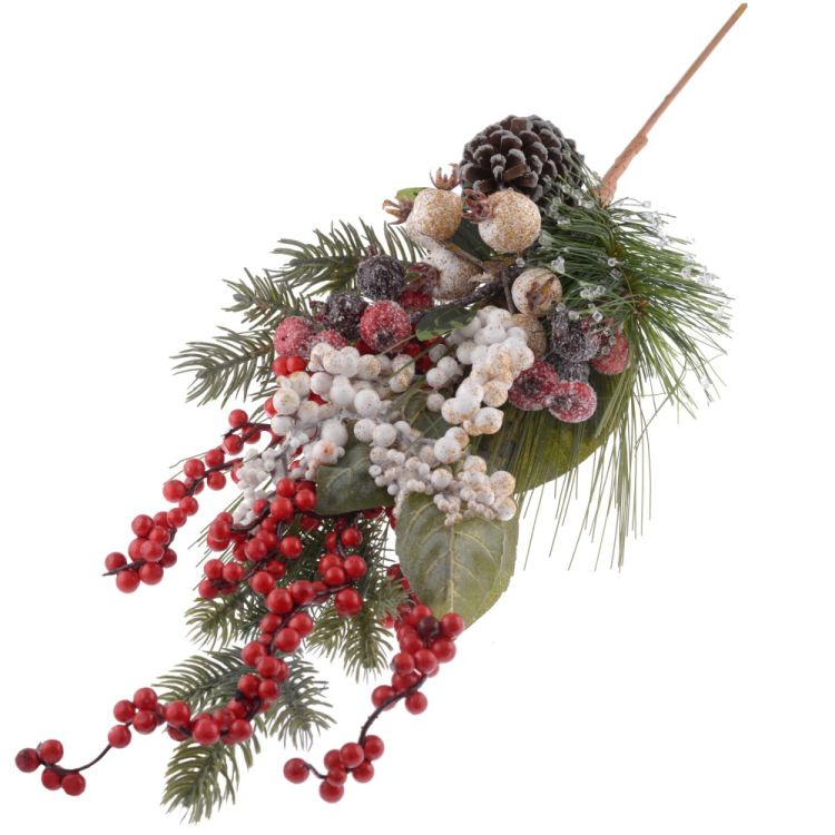 Přízdoba Větvička 58cm smrková s šiškou a bobulemi