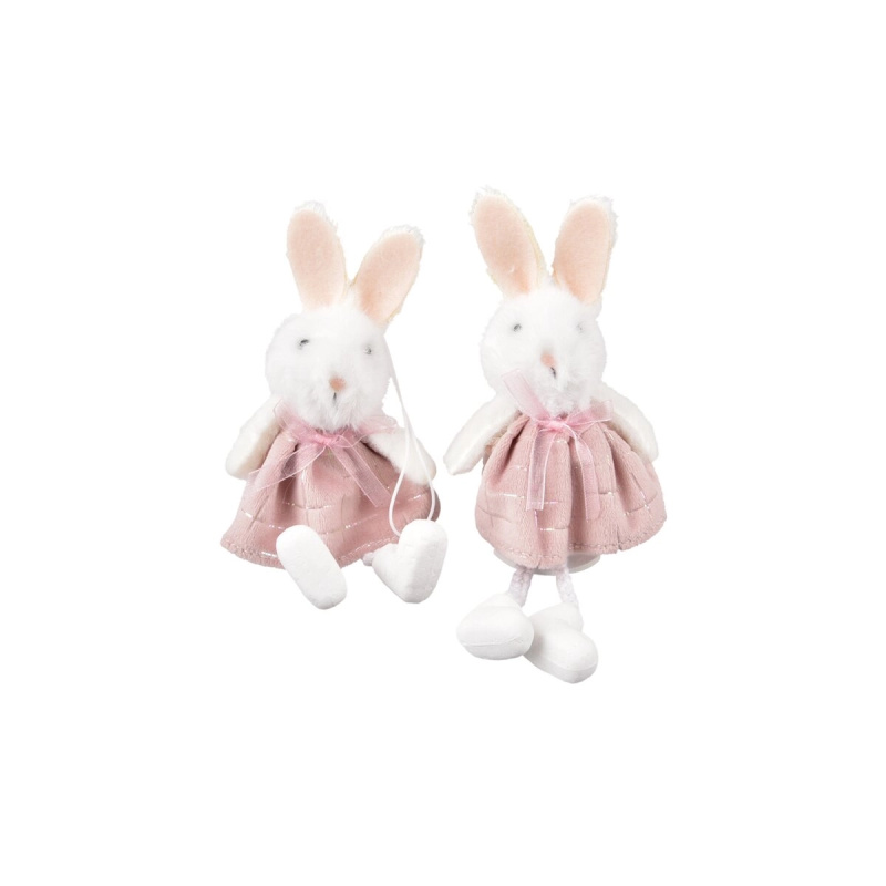 Dekorativní zajíc z polyesteru růžový/bílý 15 cm (2 varianty)