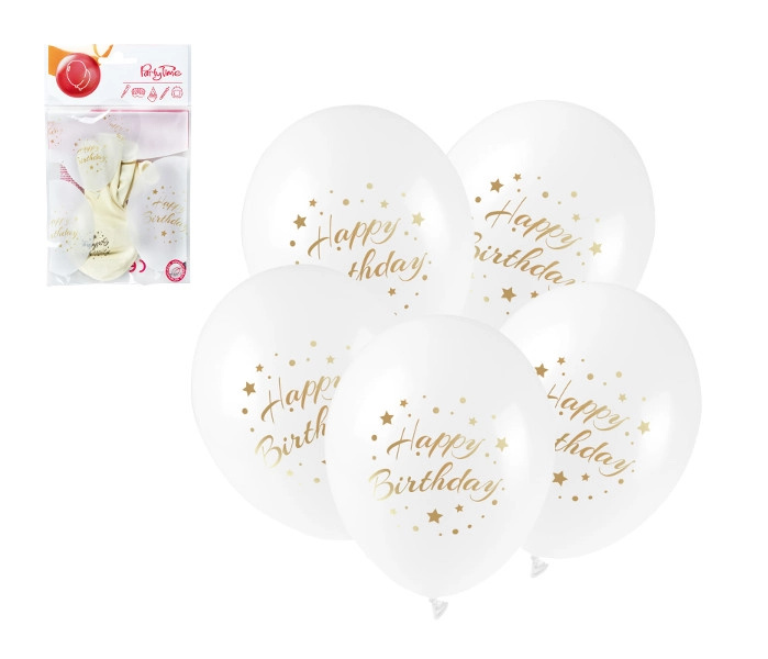 Latexové balonky Happy Birthday se zlatým potiskem 28 cm, 5 ks