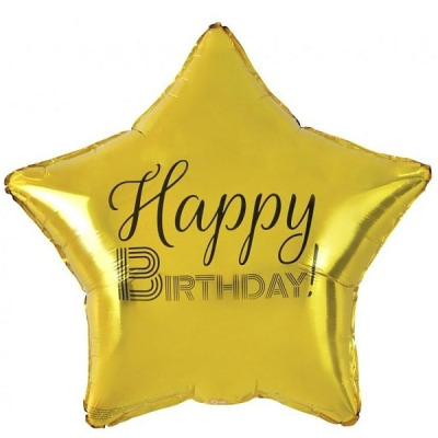 Balónek foliový Hvězda zlatá Happy Birthday 48 cm