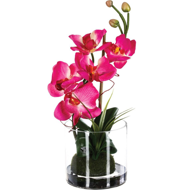 Atmosphera Růžová orchidej v skleněné váze, domácí dekorace, výška 37 cm růžová